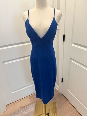 Lulu's Royal Blue Spaghetti Strap V-Neck Midi Dress